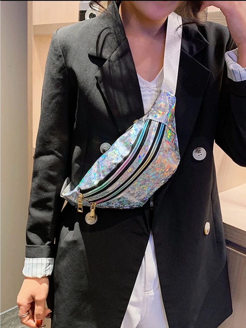 Festival Girl Silver Holographic Iridescent Waist Fanny Pack Bag NEW 🏷️
